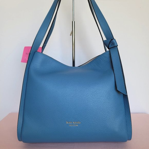KATE SPADE Knott LARGE Pebbled Leather & Suede Shoulder Bag-Manta Blue⭐ - Picture 2 of 16